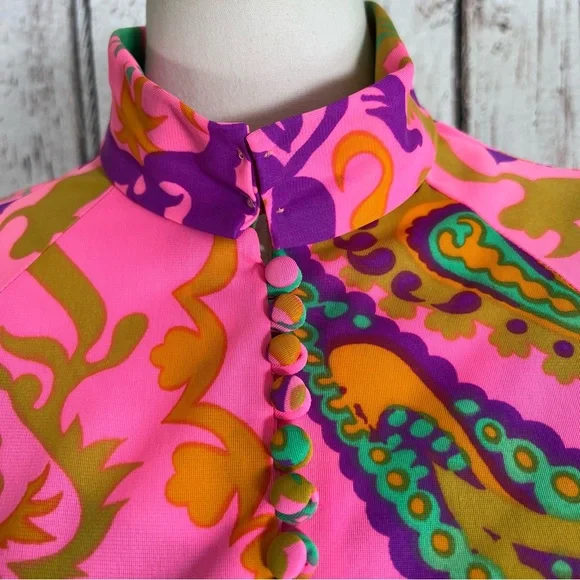 🎉HP🎉 Vintage Val Mode MOD Psychedelic Floral Blouse Shirt Top EUC Size SMALL - Picture 11 of 16